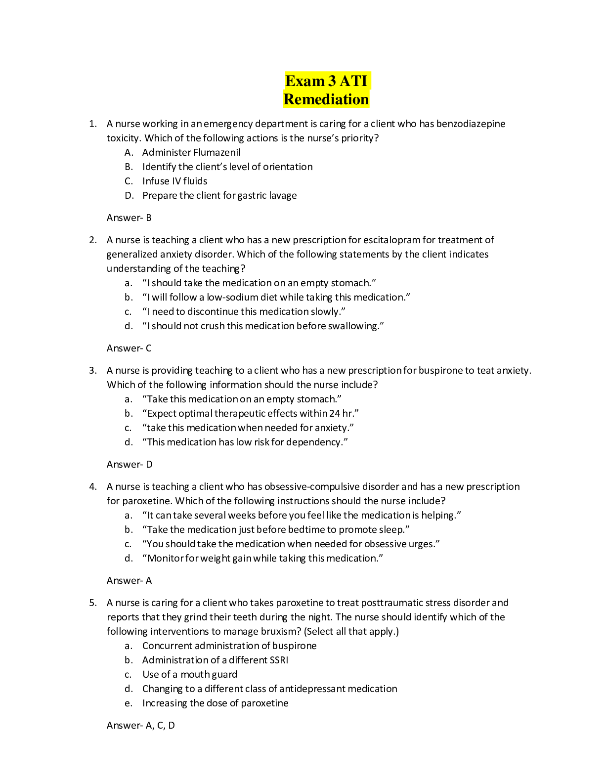 Preview image for Exam 3 ATI Remediation / Pueblo Community College; NURSING NUR 112Exam 3 ATI Remediation.